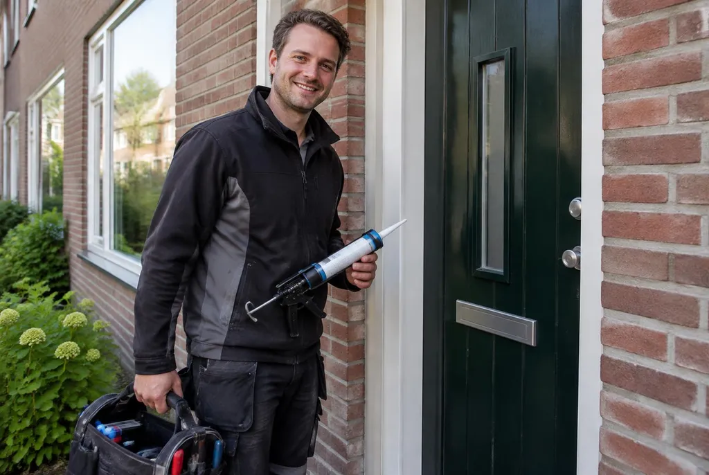 Vakman van Kitbedrijf Maarssen bij de voordeur van een woning